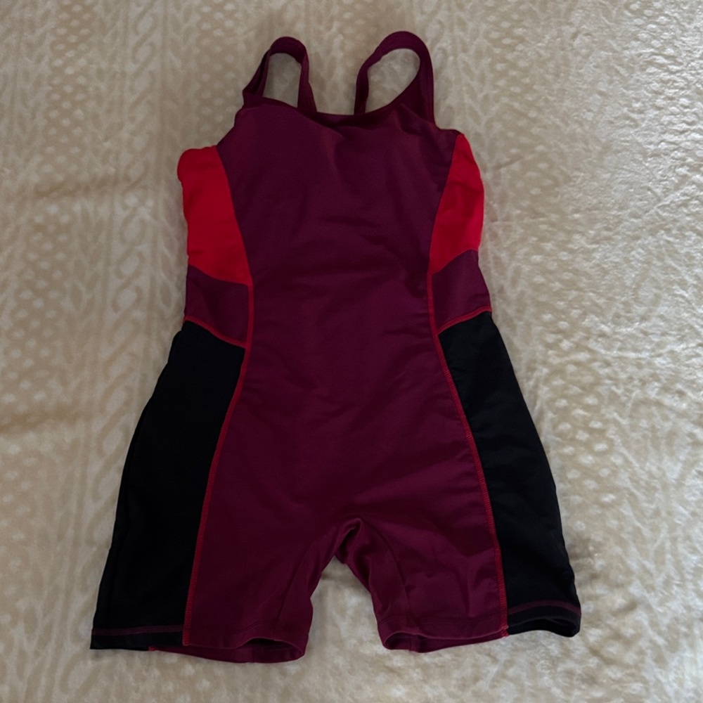 Women’s Maroon & Red Athletic One-Piece Swim Suit